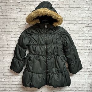Est 1989 Children's Place Girls Small 5/6 Black Puffer Jacket Faux Fur Hood Belt